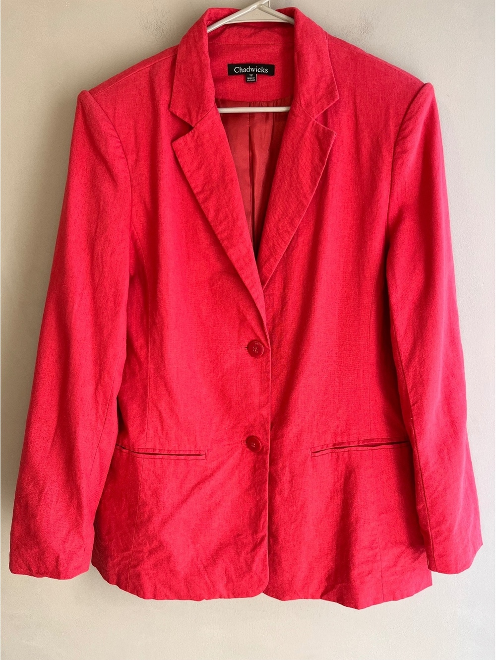 Chadwicks Coral Pink/Red Linen Blend Two-Button Blazer Jacket Womens Size 12